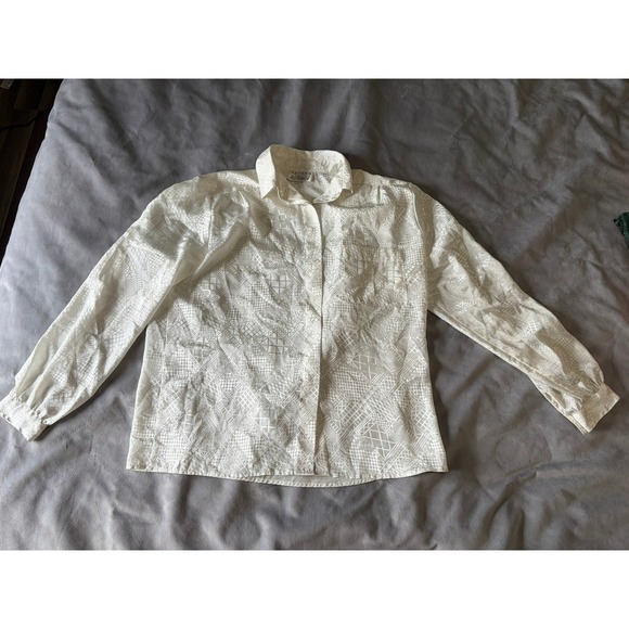 Peters & Ashley Tops - Peters & Ashley Vintage Ivory Geometric Jacquard Button Down Blouse Size 14